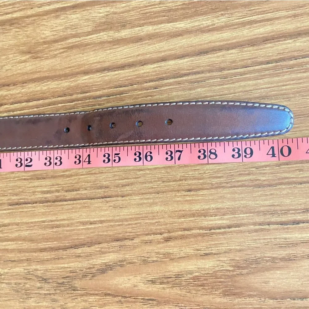 TORINO - Brown Leather Brass Buckle Belt - size 36